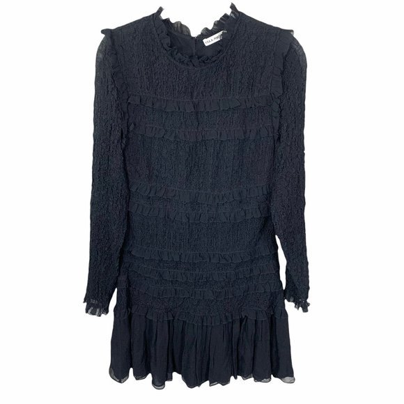 ULLA JOHNSON Black Silk Gia Dress Smocked 8 - Picture 2 of 10